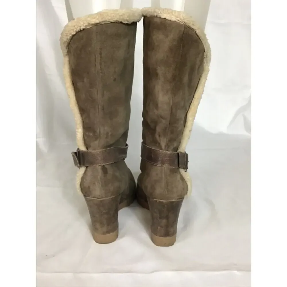 Aquatalia Women Mid Calf Wedge Leather Winter Boots Sz. 38/8.5 US Brown  EUC